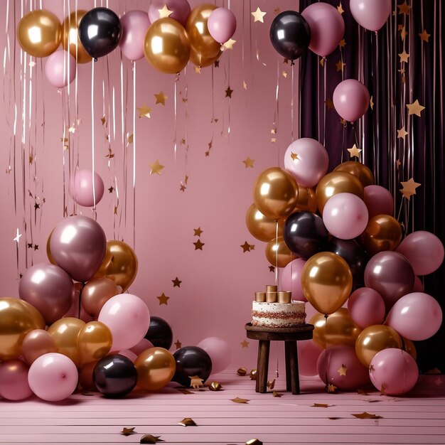 Birthday balloons background with gift box