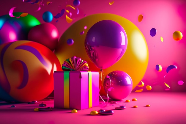 Birthday banner Viva Magenta space with gifts and balloon decoration element for greeting design Generative AI