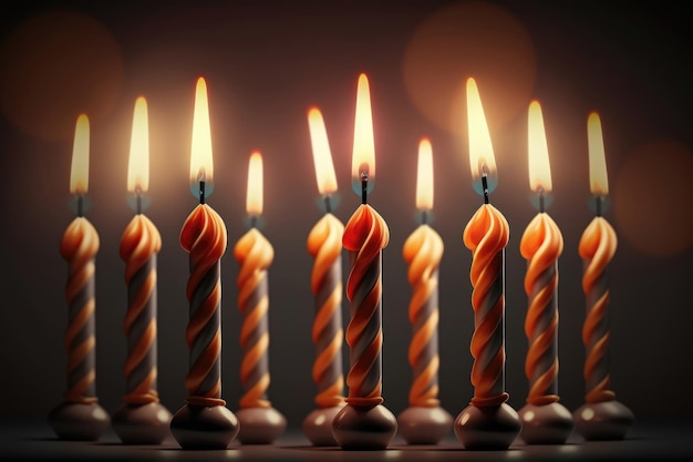 Birthday burning candles on dark background Shallow depth of field