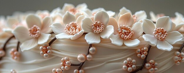 Photo a birthday cake adorned with edible pearls background