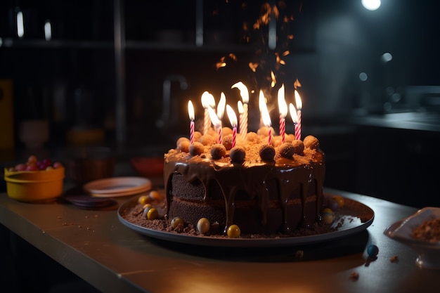 Birthday cake candles Bright event food Generate Ai