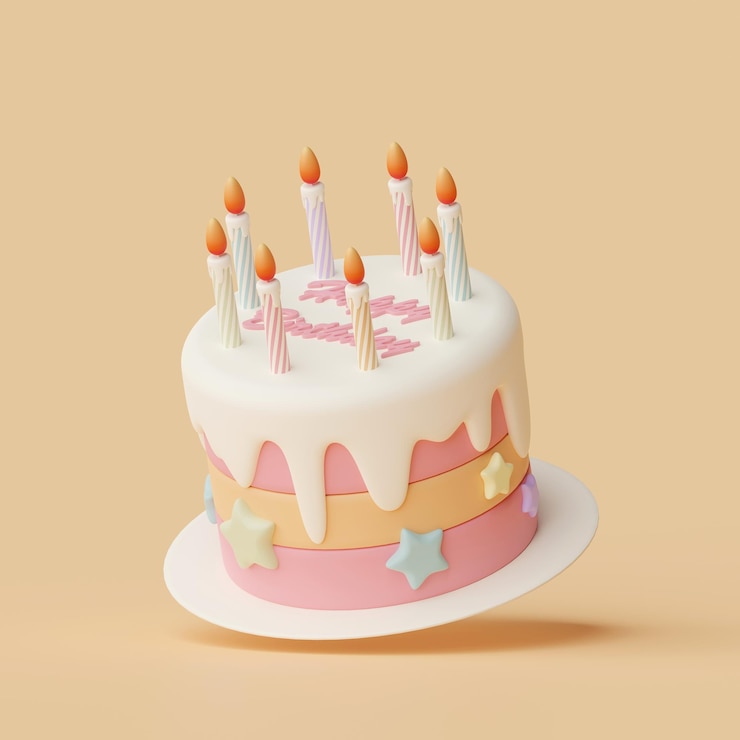バースデーパーティーのためのバースデーケーキ ハッピーバースデー3Dイラスト