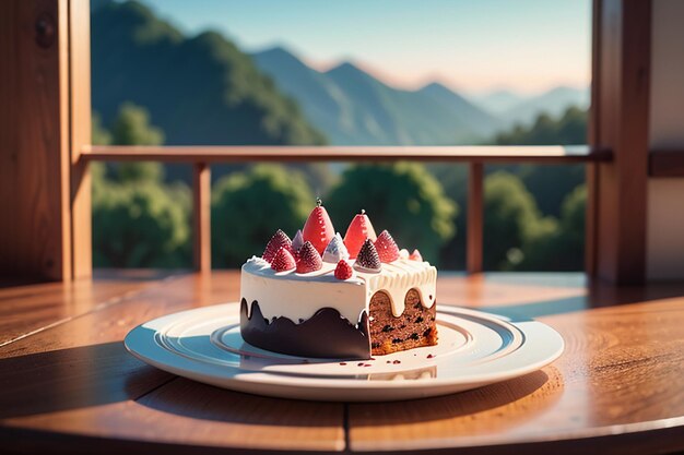 Foto torta di compleanno torta al cioccolato crema ripiena deliziosa torta festa wallpaper sfondo