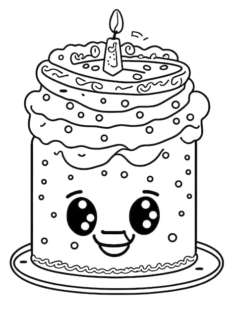 Foto pagina da colorare per bambini con torta di compleanno