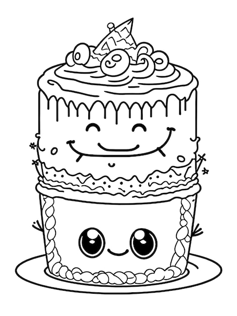 Birthday cake coloring page for kids