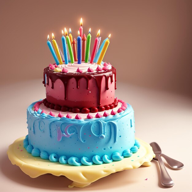 Birthday cake decorated on colorful background Generative ai