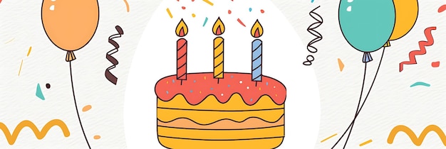 birthday cake design with confetti and balloons