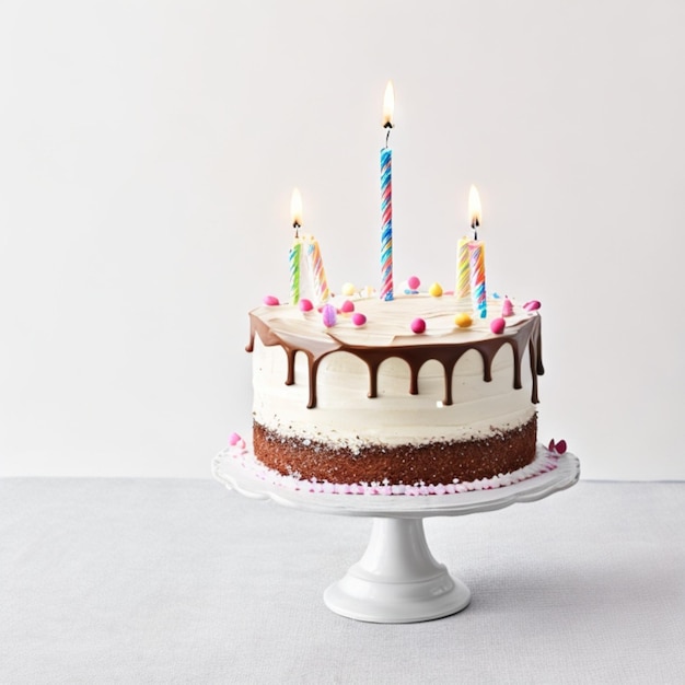 A birthday cake on grey background generative ai