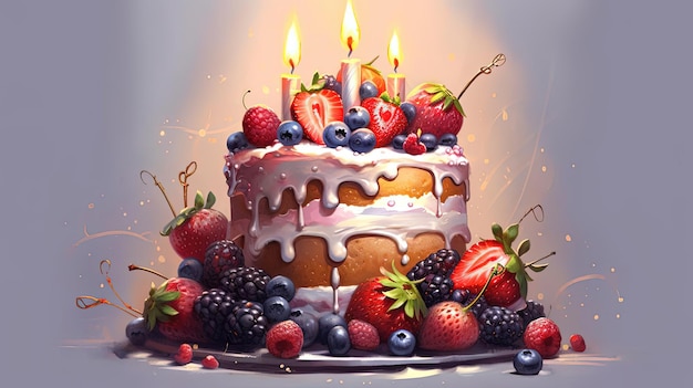 Торт на день рождения рисуется на белом фоне
