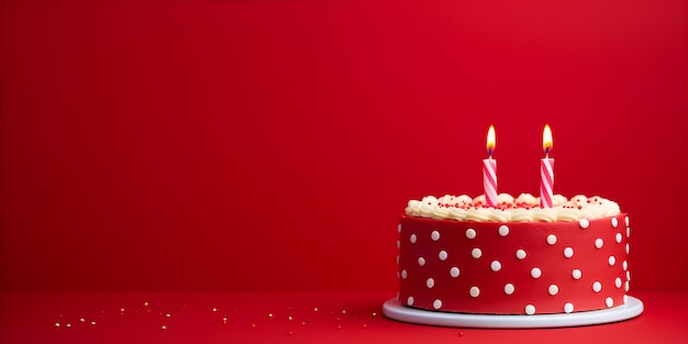 Photo birthday cake isolated on red background