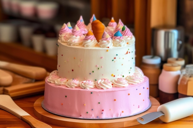 キッチンテーブルの誕生日ケーキプロの広告食品写真