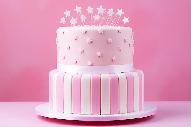 Birthday cake on pink background