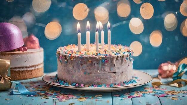 Photo birthday cake on the table