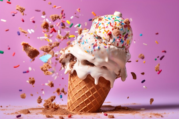 A birthday cake themed ice cream cone
