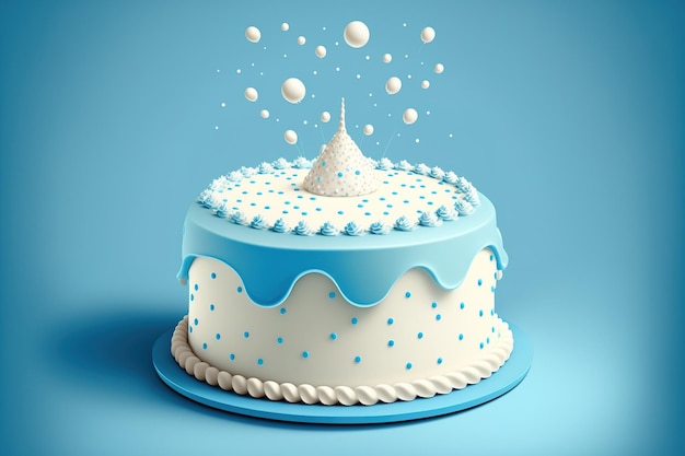 Birthday cake in white on a blue background