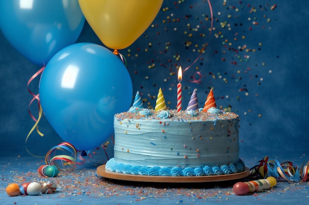 a birthday cake with balloons and balloons on it