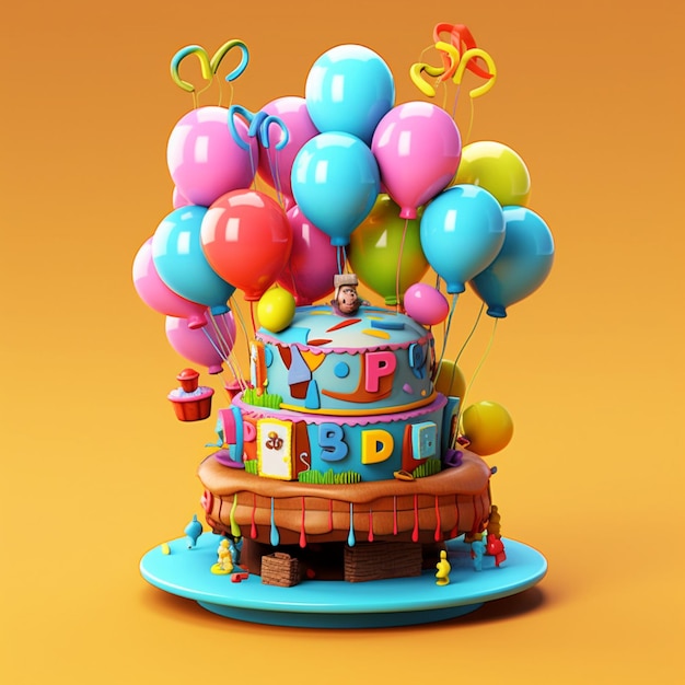 誕生日のケーキにバルーンを貼り付け 誕生日おめでとうございます