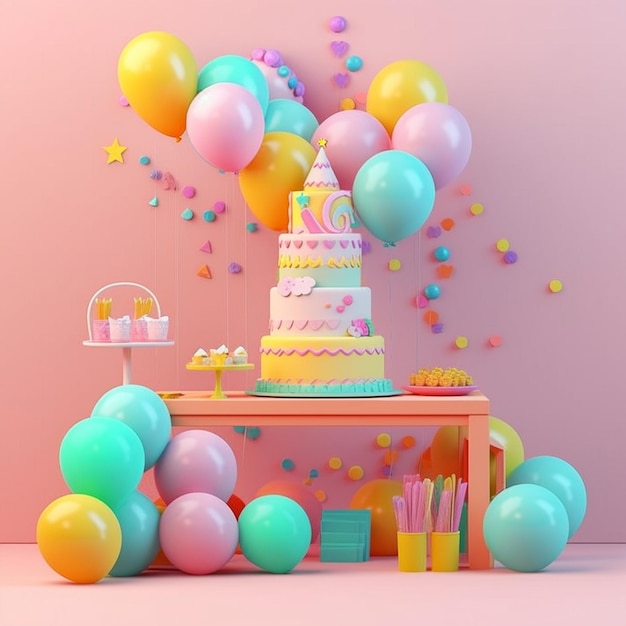 a birthday cake with balloons on the top of it