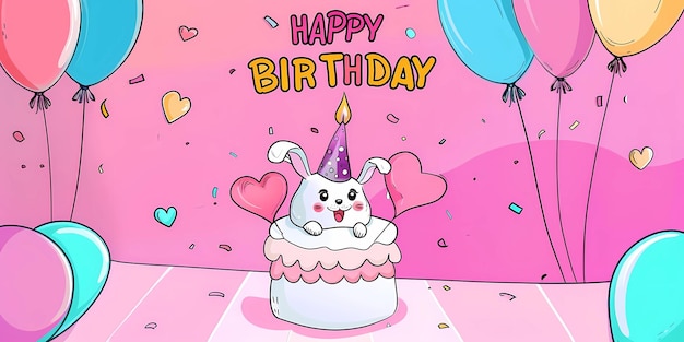 a birthday cake with a birthday hat on it