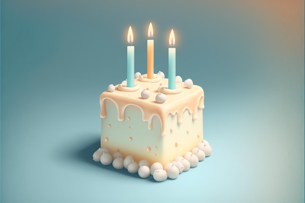 ろうそくが燃える誕生日ケーキ AI 生成