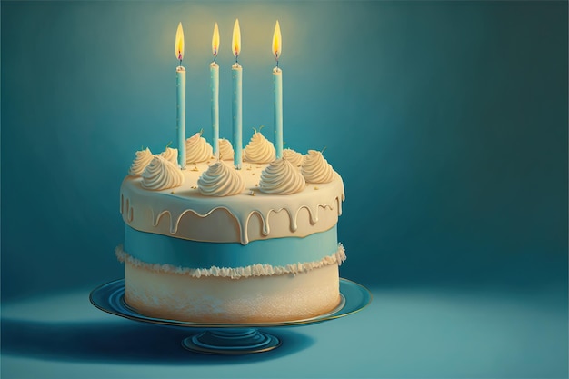 Торт на день рождения с зажженными свечами сгенерирован AI
