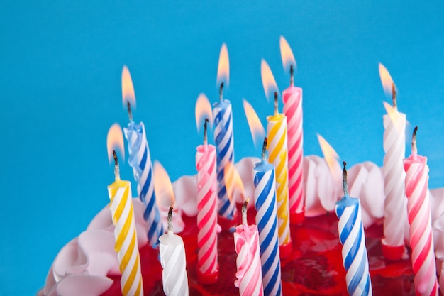 Birthday cake with burning candles