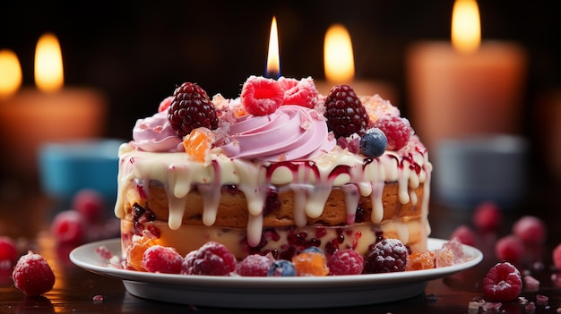 Birthday cake with burning candles