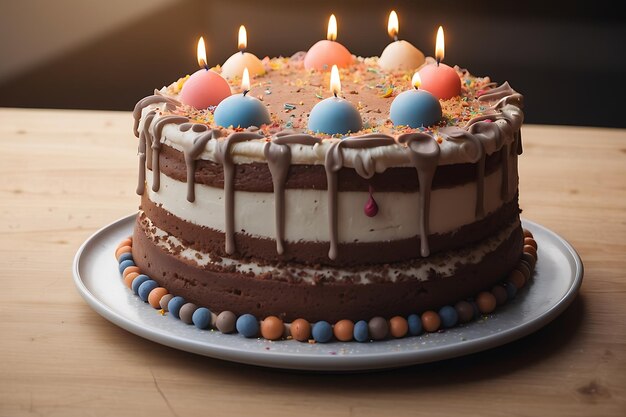 Birthday cake with burning candles