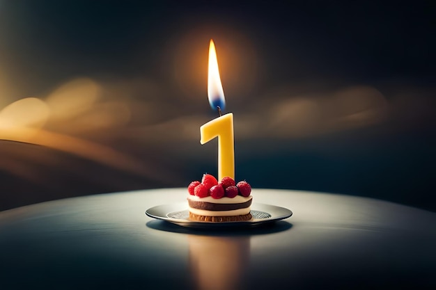 Торт на день рождения с свечой, на которой написано 1