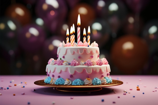 誕生日ケーキとキャンドルの誕生日パーティー