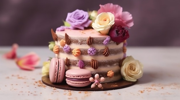 Торт на день рождения с свечами на размытом фоне