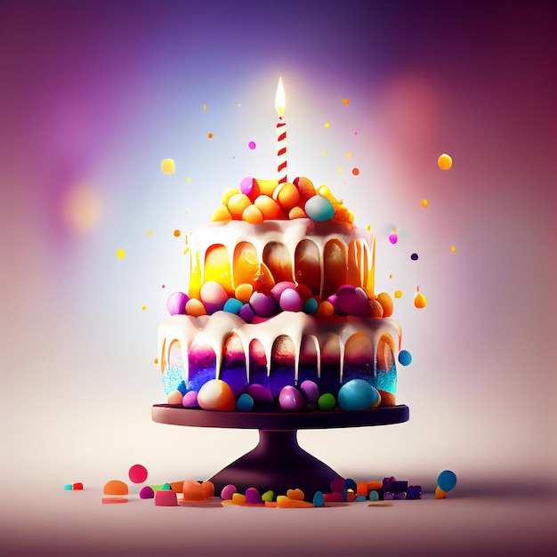 Birthday cake with candles Illustration Generative AI