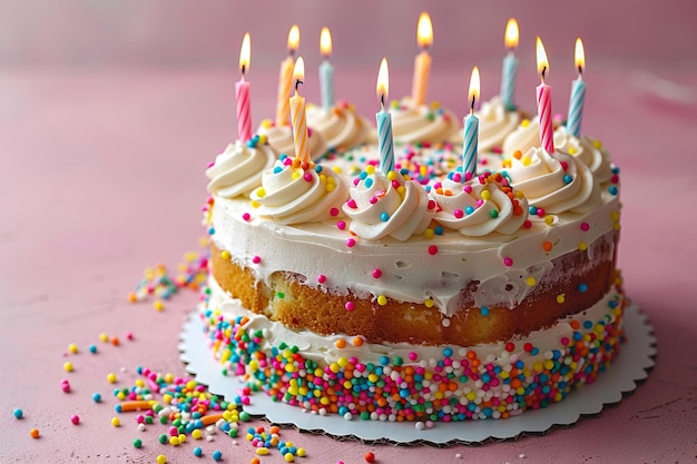 Photo a birthday cake with candles on top