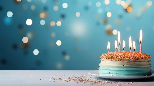 birthday cake with candles with copy space