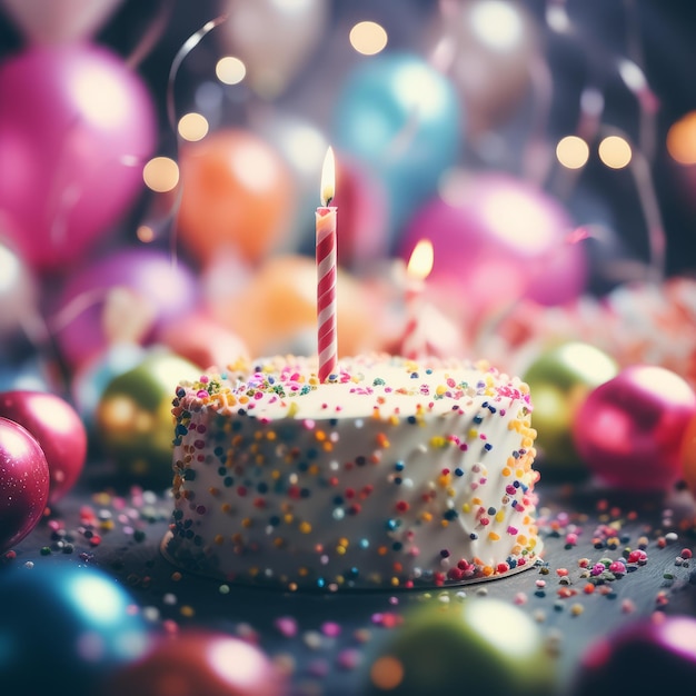 birthday cake with colorful candles