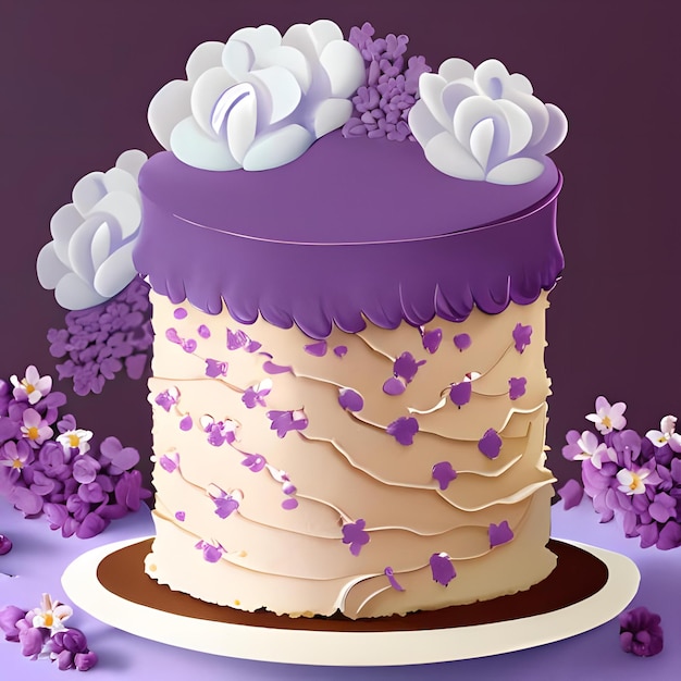 Birthday Cake With Cream Flowers Lilac Decorations 0 042419