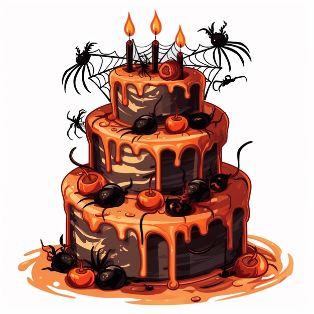 A birthday cake with halloween decorations on it and the words halloween on it.