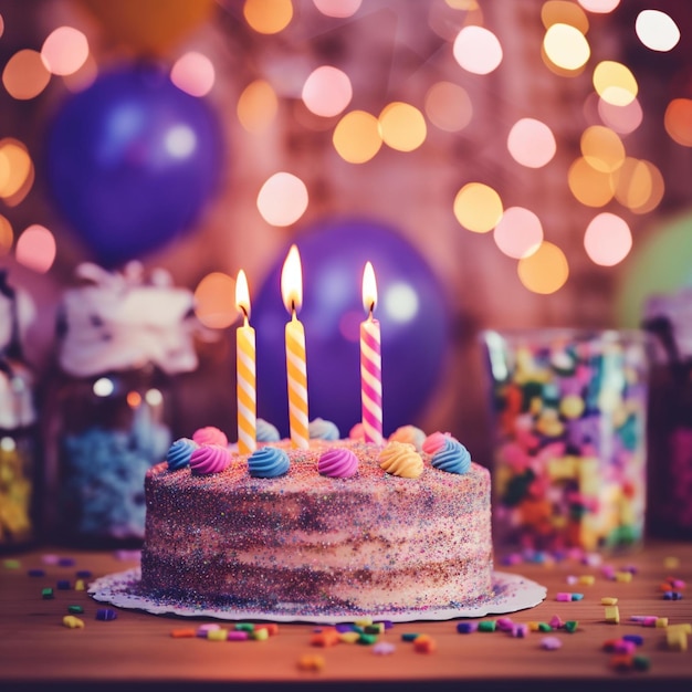 A birthday cake with lit candles on it and a birthday cake with the words birthday on it.