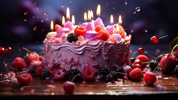 Торт на день рождения с множеством свечей