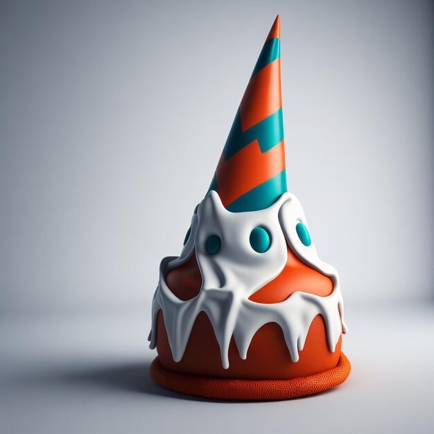 a birthday cake with a party hat on it