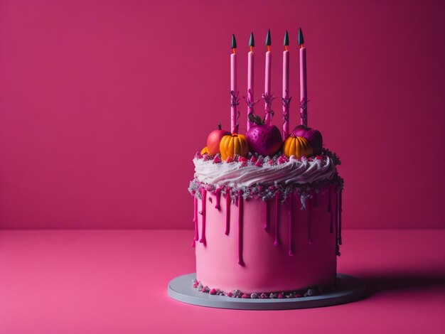 Birthday cake with pink background