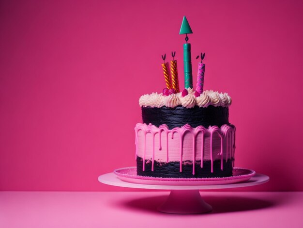 Birthday cake with pink background