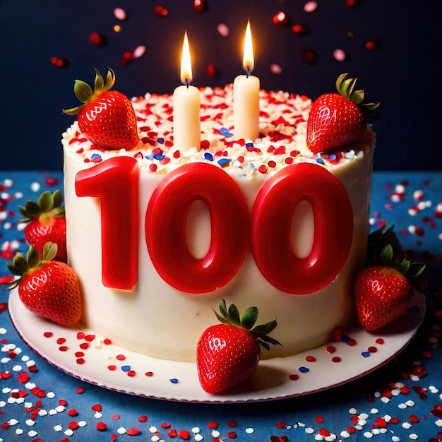 Birthday cake with text writing of 100