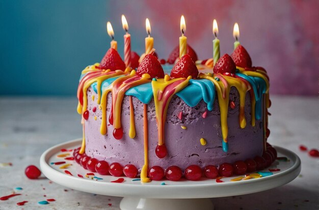 Торт на день рождения с модным дизайном капельной глазуры