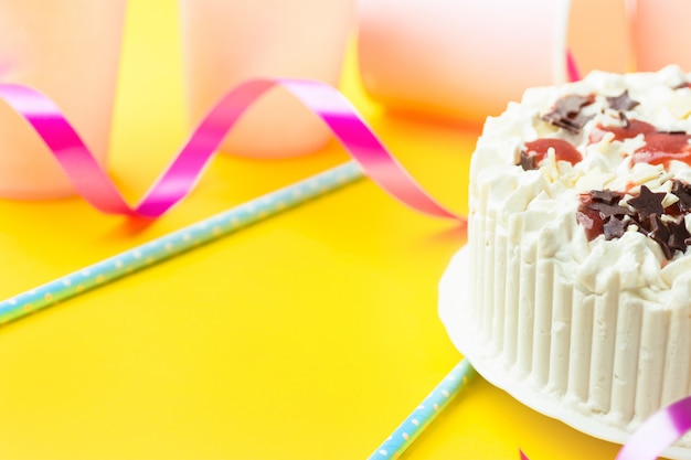 Birthday cake with whipped cream frosting