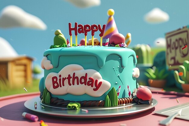 ハッピーバースデーと書かれた誕生日ケーキ