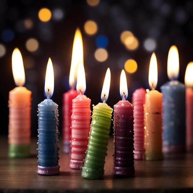 Birthday Candles in Selective Focus on Dark Background