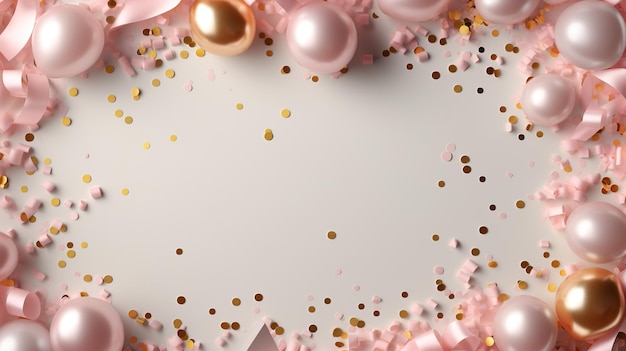 Birthday card background of golden silver and pink confe generative ai