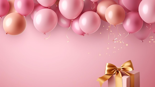 birthday card background with balloons and gold ribbon