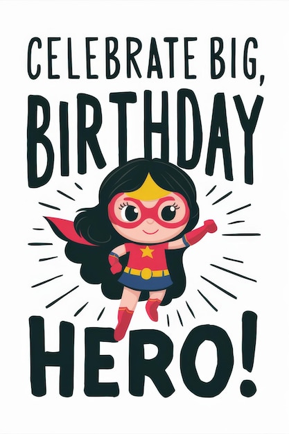 Photo birthday card featuring cartoon girl in cape